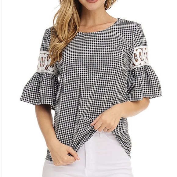 Gingham Print Top - Black and White - Picture 1 of 1